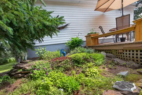 A rockery planted beside the deck